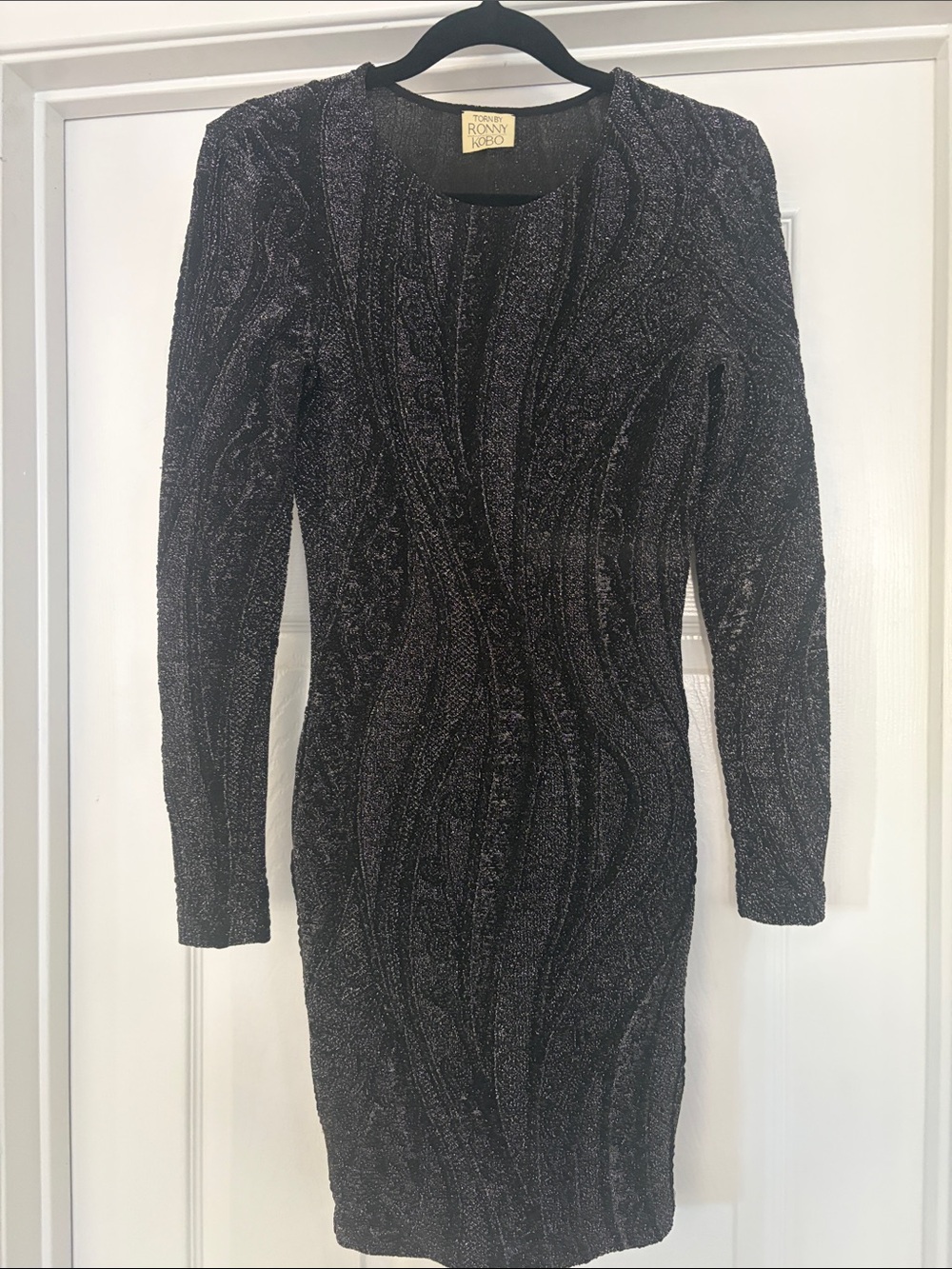 Ronny Kobo Collection Black Metallic Long-Sleeve Bodycon Dress